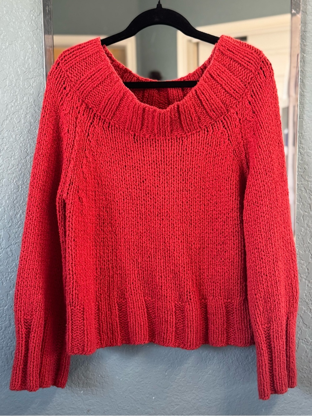 Free People Off-Shoulder Chunky Cozy Red Knit Women's Sweater Size M